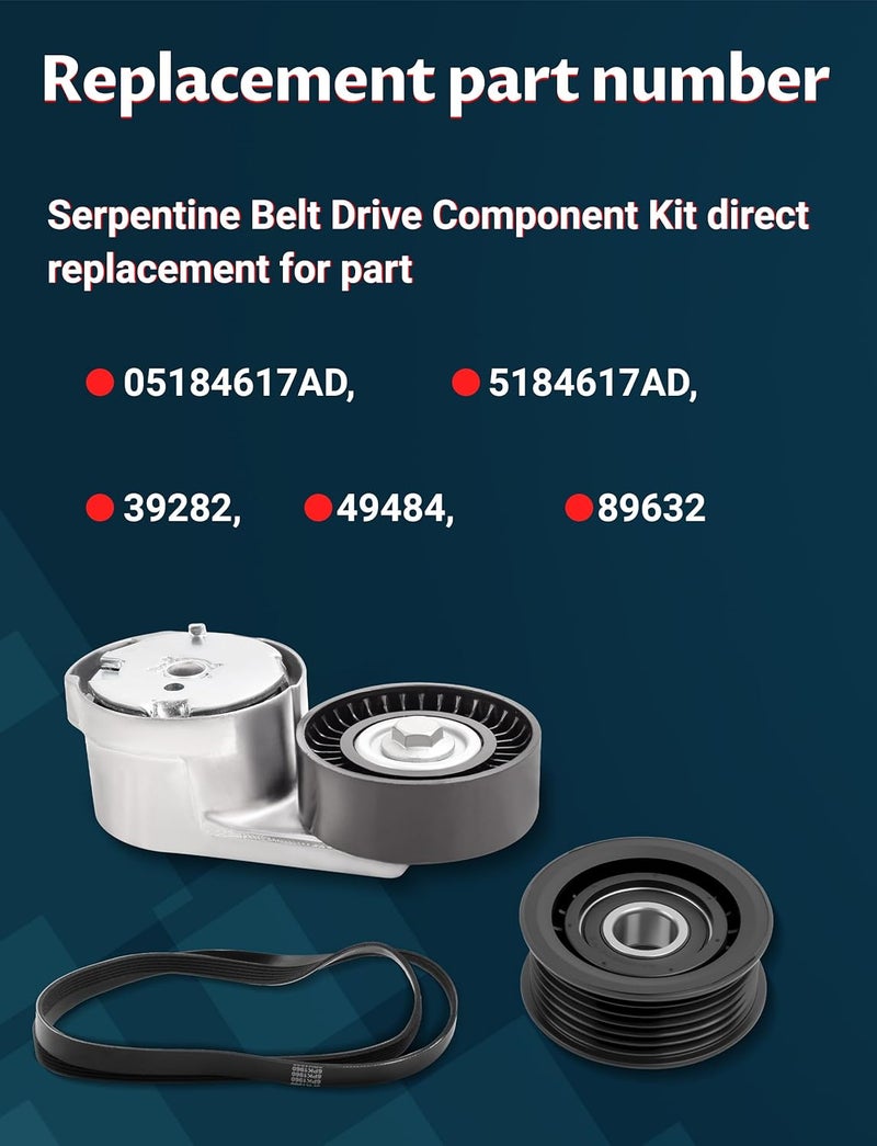 Ntoauto Belt Tensioner Serpentine Belt Tensioner - Compatible with 200, 300, Town & Country; Charger, Challenger, Durango, Grand Caravan, Journey; Grand Cherokee; 1500, ProMaster - Replaces 05184617AD. - Image 4